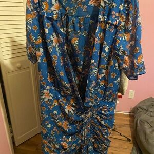 Veronica Beard Blue Floral Long Sleeve Dress